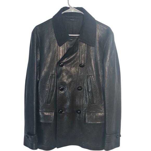 Tom Ford Lambskin Double Breasted Leather Peacoat Jacket Black Italian 48 - Picture 2 of 13